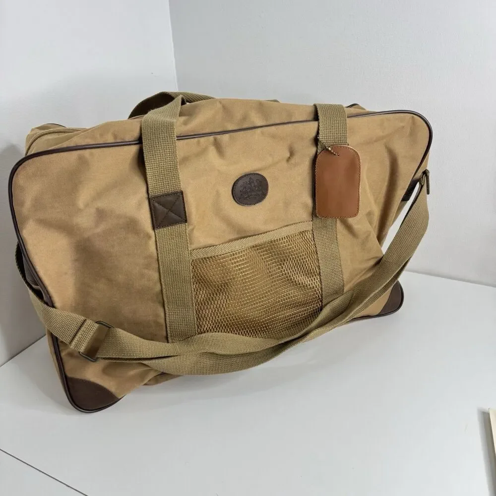 Vtg Polo Ralph Lauren Tan Canvas Weekender Shoulder Strap Double Handles Bag